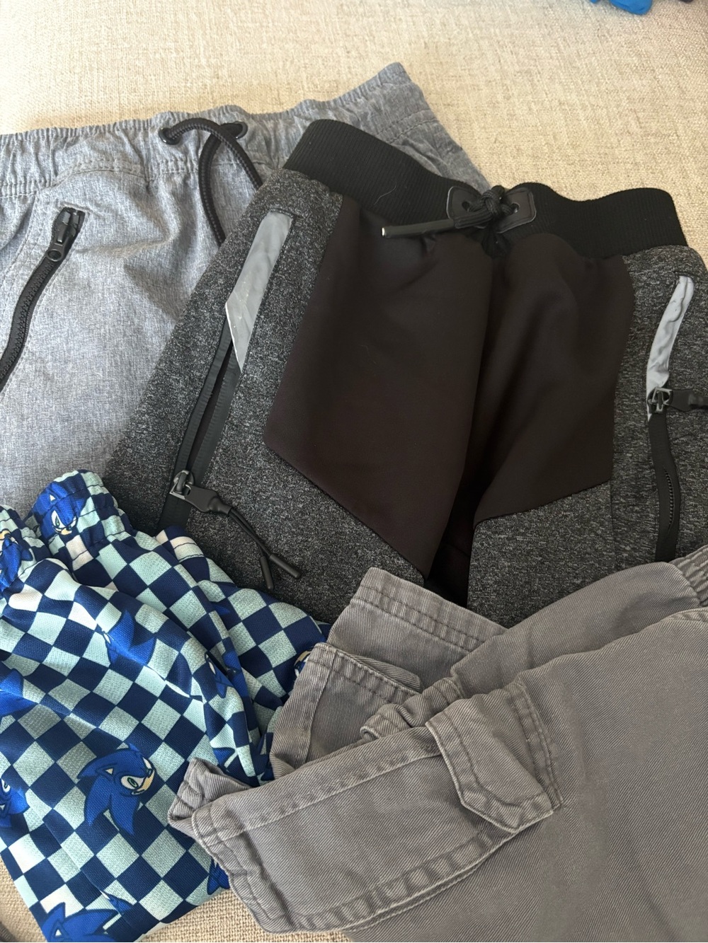 3-Boys Shorts Black and Gray Active Shorts 2w/Drawstring Waist -Sonic PJ Shorts